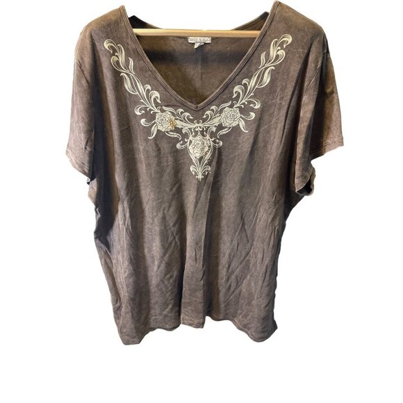 Xcit USA Brown V Neck Short Sleeved Top Sz 2X - Picture 1 of 6